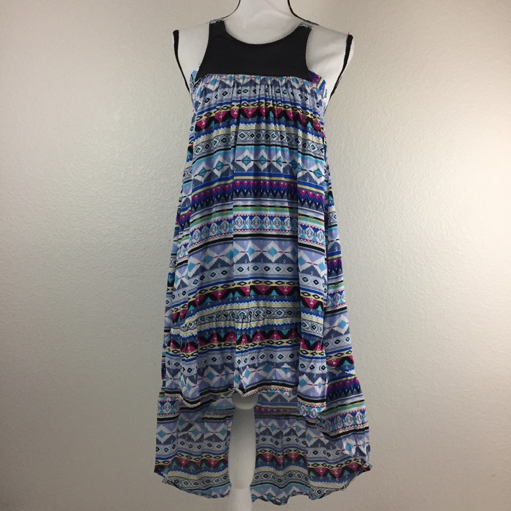 NWT LF Paper Heart Blue Aztec High Low Dress. M48